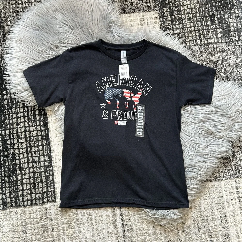 Tractor Supply Company Kids Boys Shirt Black Red Sz L Cotton‎ Flag Patriotic NEW
